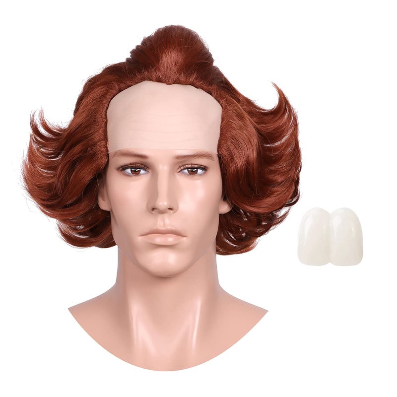 ColorGround Brown Prestyled Bald Cosplay Wig with Buck Teeth Caps for Halloween - Image 1